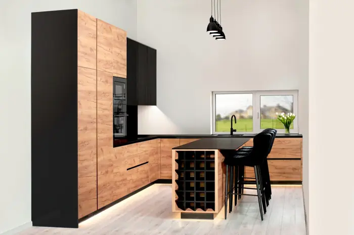 Custom oak kitchen with dark island